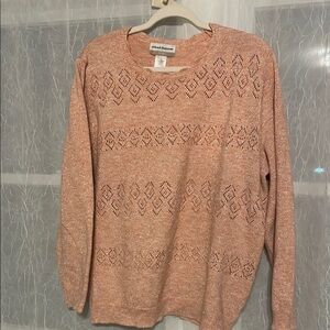 Alfred dunner dusty pink pastel Sweater with Crew Neck and Intricate Knit Design